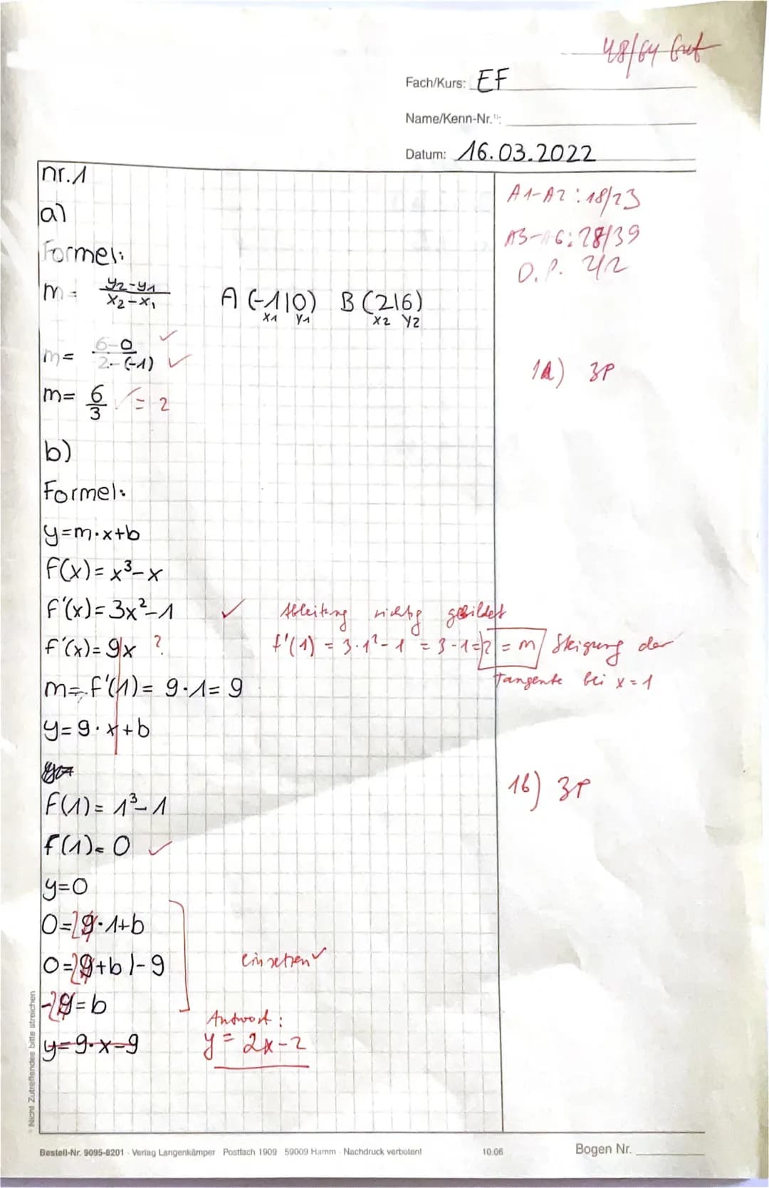 Mathematik EF
Dokumentiere deine Lösungswege und achte auf die richtige mathematische Darstellung.
1. Teil: Hilfsmittelfreier Teil (max. 30 