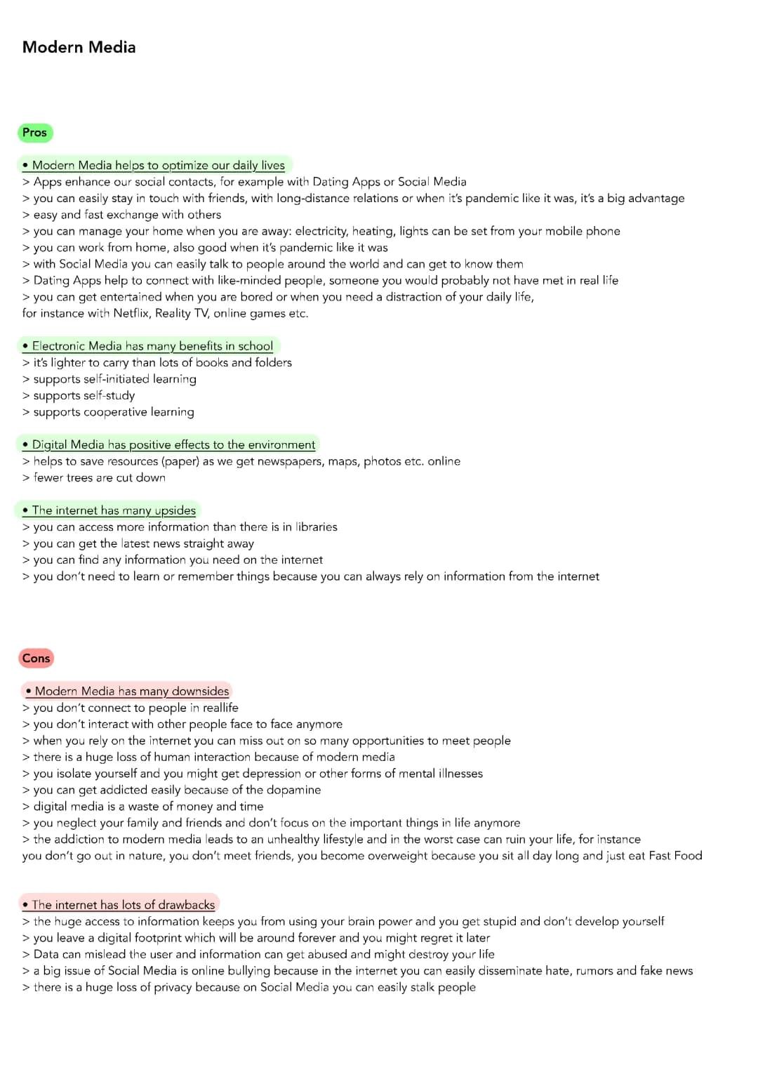 Pros and Cons -  Modelling the future 