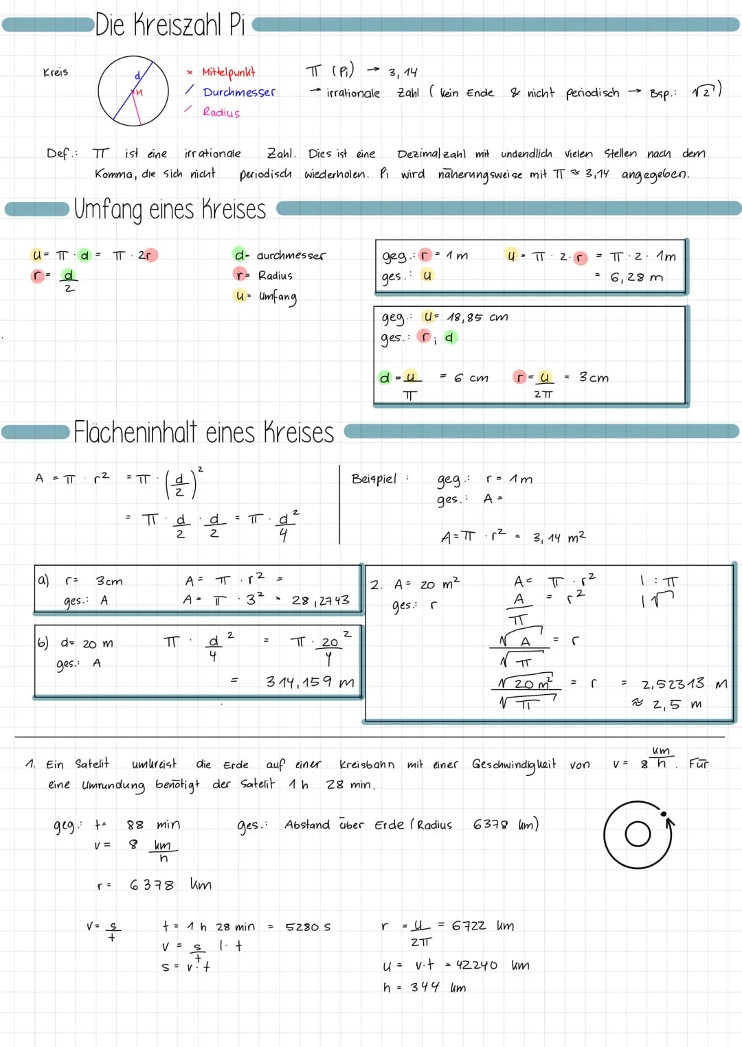 Kreis
Def.:
U= πTd = TT 2r
2
A = T
Die Kreiszahl Pi
Ø
a) r=
TT ist eine
irrationale Zahl. Dies ist eine
Dezimalzahl mit undendlich Vielen St