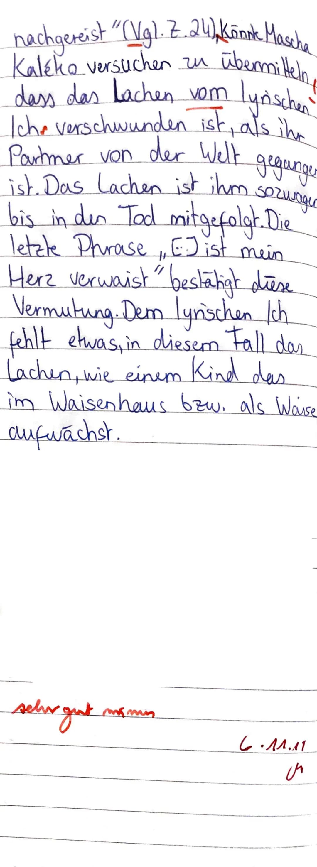 08.10.19
Klausur Nr. 1 - Gedichtsanalyse.
Mascha Kaleko, Weil du nicht da bist
In Mascha Kaléke's Gedicht, Weil
du nicht da bist", welches 1