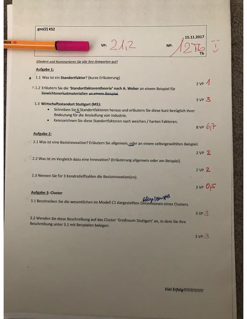 AVIS -
geo(2) KS2
VP:
P: 21,2
Gliedern und Nummerieren Sie alle ihre Antworten qut!
Aufgabe 1:
1.1 Was ist ein Standortfaktor? (kurze Erläut