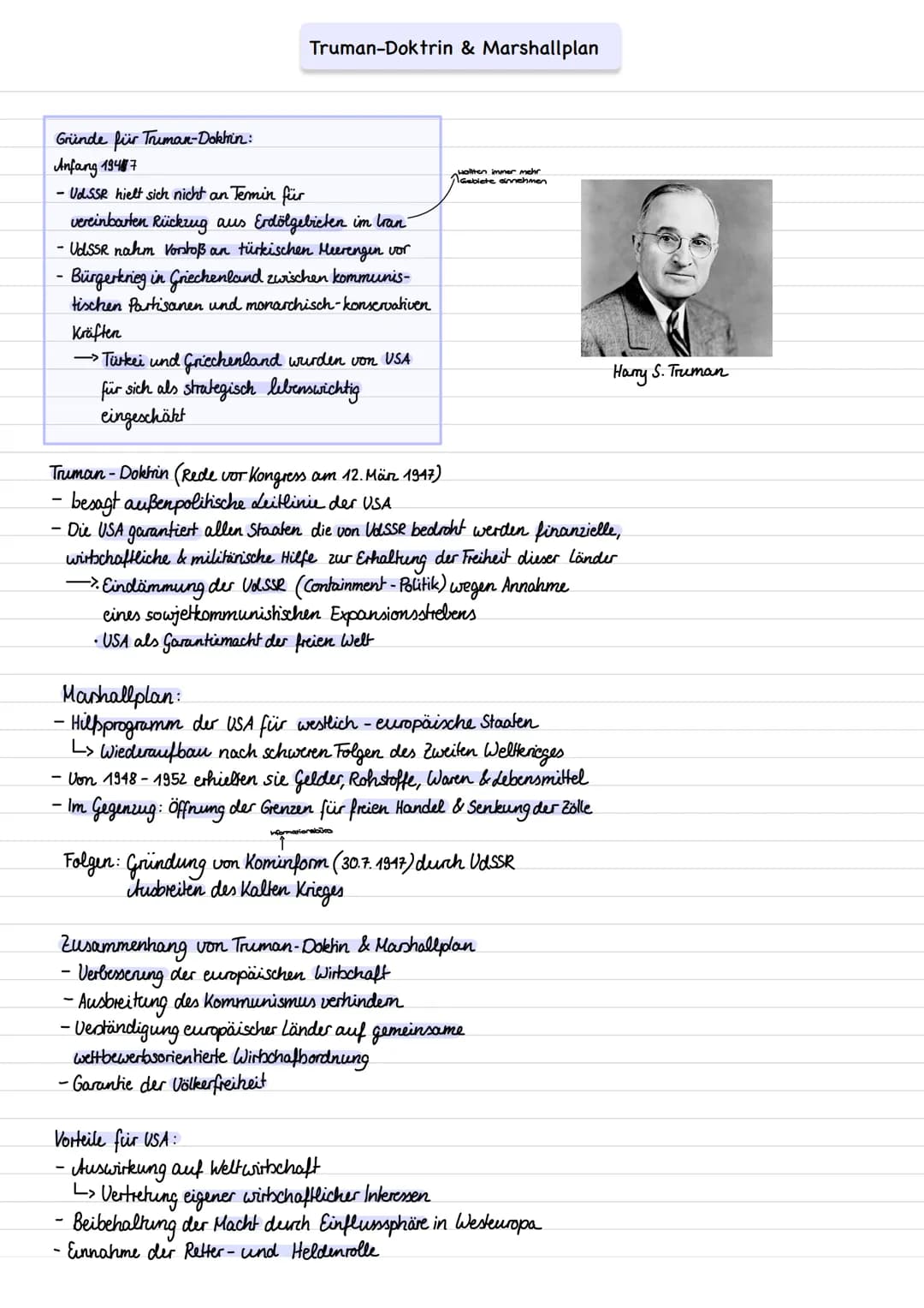 Gründe für Truman-Dokhin:
Anfang 1947
Truman-Doktrin & Marshallplan
- Ud.SSR hielt sich nicht an Termin für
vereinbarten Rückzug aus Erdölge