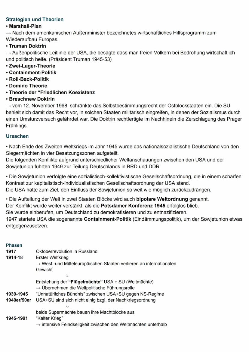 Kalter Krieg
• "Flügelmächte" USA und Sowjetunion entwickeln sich zu weltpolitischen Führungsmächten
- Große politische, wirtschaftliche und