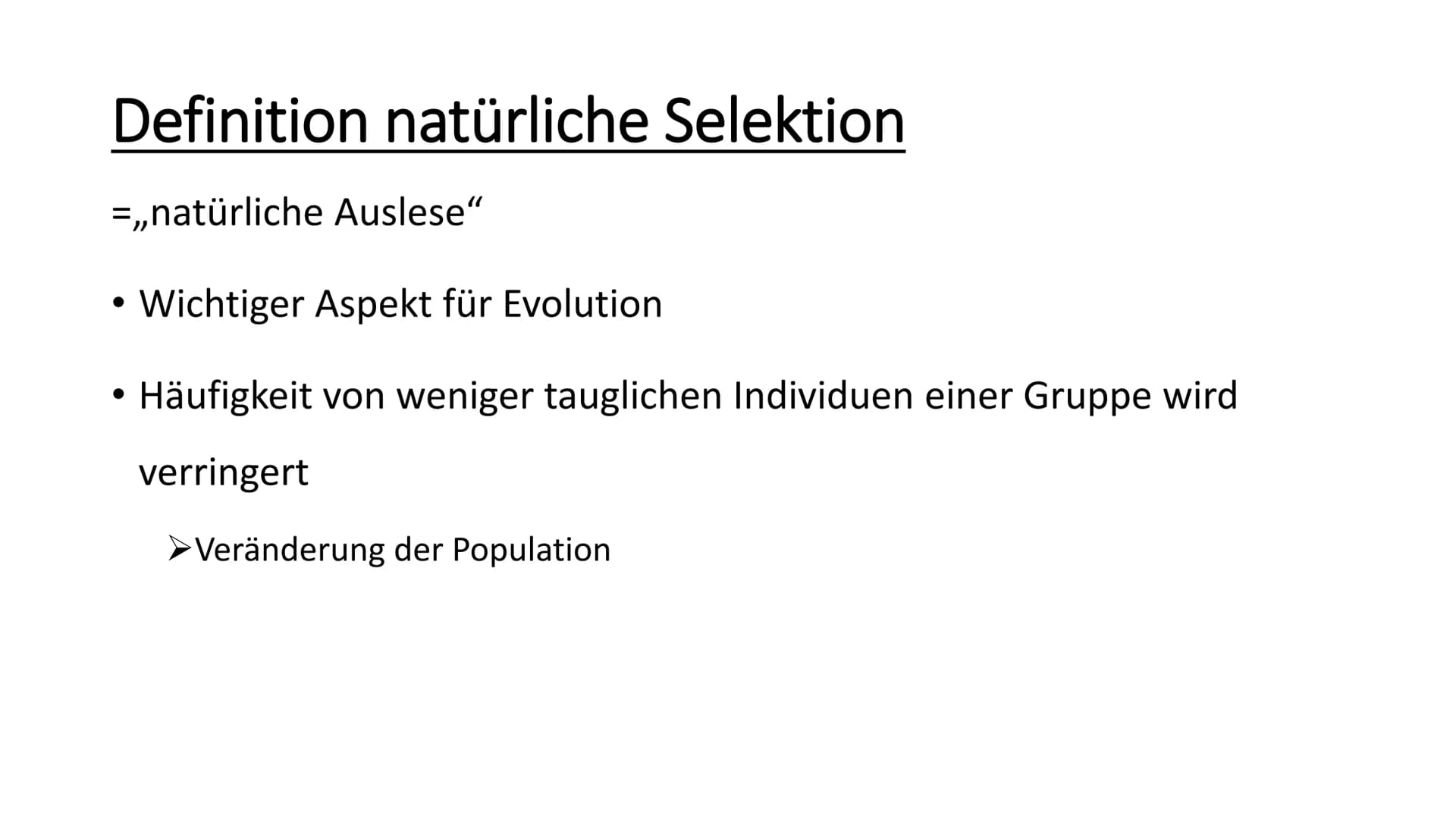 Stabilisierende Selektion
• Selektion = natürliche Auslese
Wichtiger Aspekt der Evolution
Häufigkeit von weniger tauglichen Individuen einer