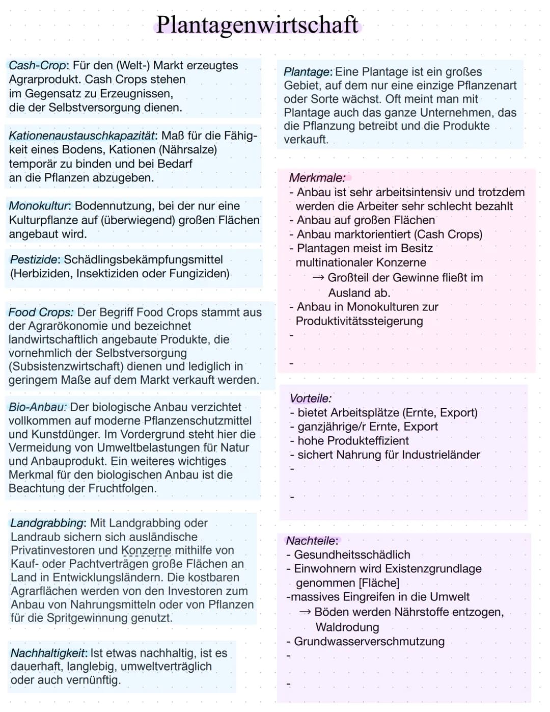 
<p>Die Plantagenwirtschaft ist eine Form der Agrarproduktion, bei der großflächig Agrarprodukte für den Weltmarkt angebaut werden, im Gegen