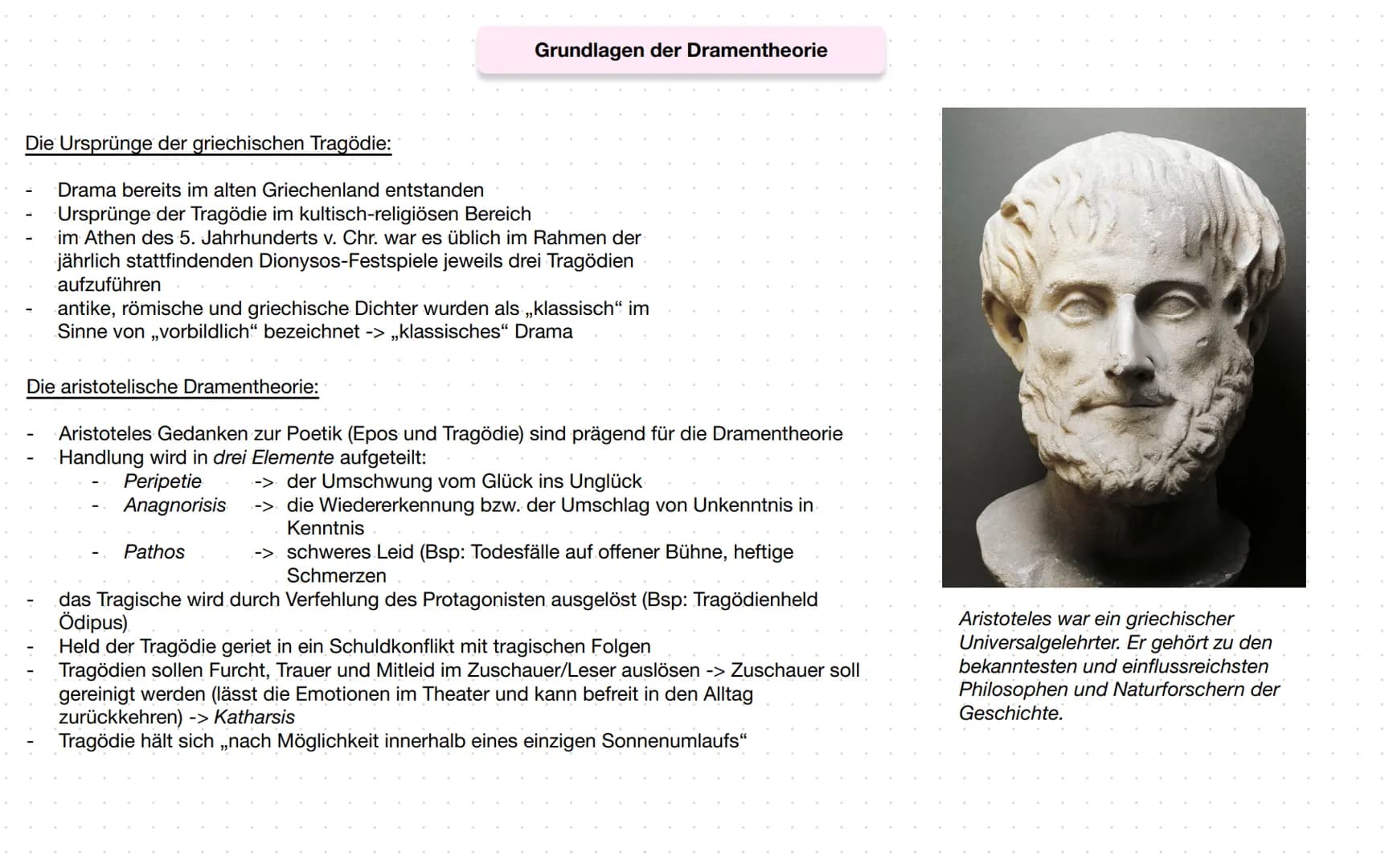 Grundlagen der Dramentheorie
Die Ursprünge der griechischen Tragödie:
Drama bereits im alten Griechenland entstanden
Ursprünge der Tragödie 