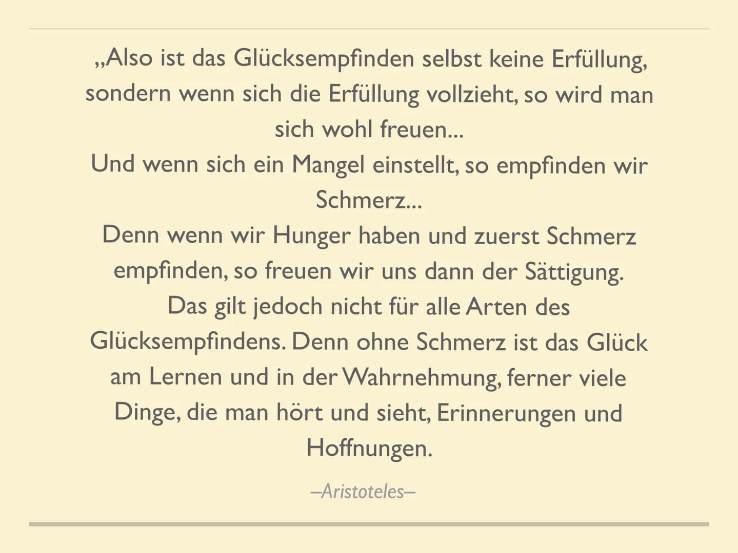 ARISTOTELES VORSTELLUNG
VON GLÜCK ALLGEMEINES
Aristoteles wurde im Jahre 384 v. Chr. in dem makedonischen Ort Stagira auf der
Halbinsel Chal