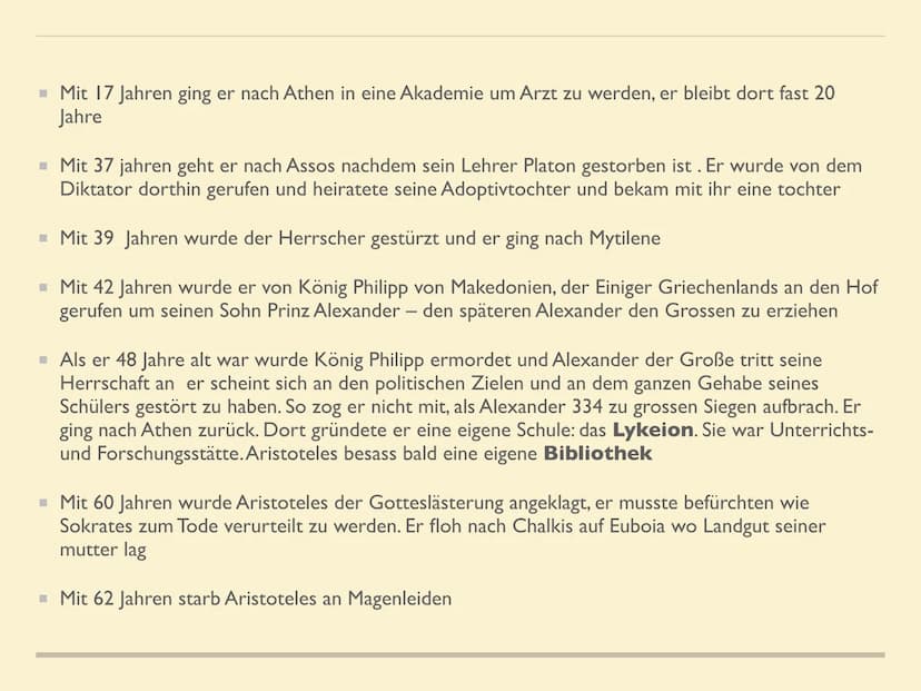 ARISTOTELES VORSTELLUNG
VON GLÜCK ALLGEMEINES
Aristoteles wurde im Jahre 384 v. Chr. in dem makedonischen Ort Stagira auf der
Halbinsel Chal