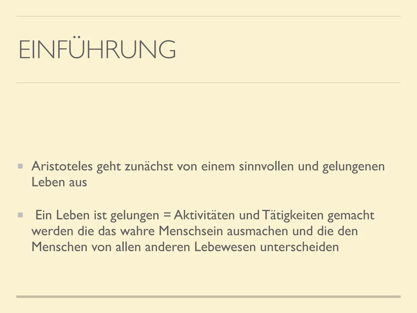 ARISTOTELES VORSTELLUNG
VON GLÜCK ALLGEMEINES
Aristoteles wurde im Jahre 384 v. Chr. in dem makedonischen Ort Stagira auf der
Halbinsel Chal