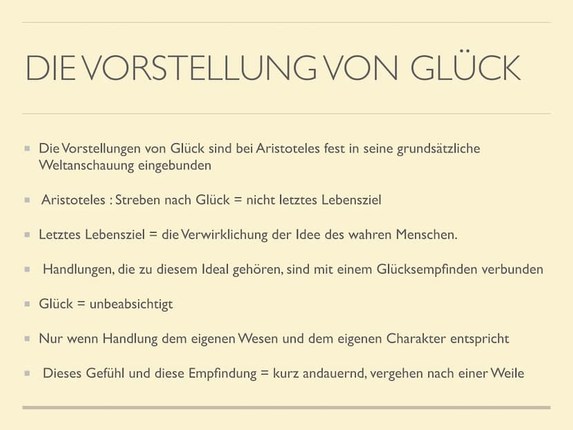 ARISTOTELES VORSTELLUNG
VON GLÜCK ALLGEMEINES
Aristoteles wurde im Jahre 384 v. Chr. in dem makedonischen Ort Stagira auf der
Halbinsel Chal