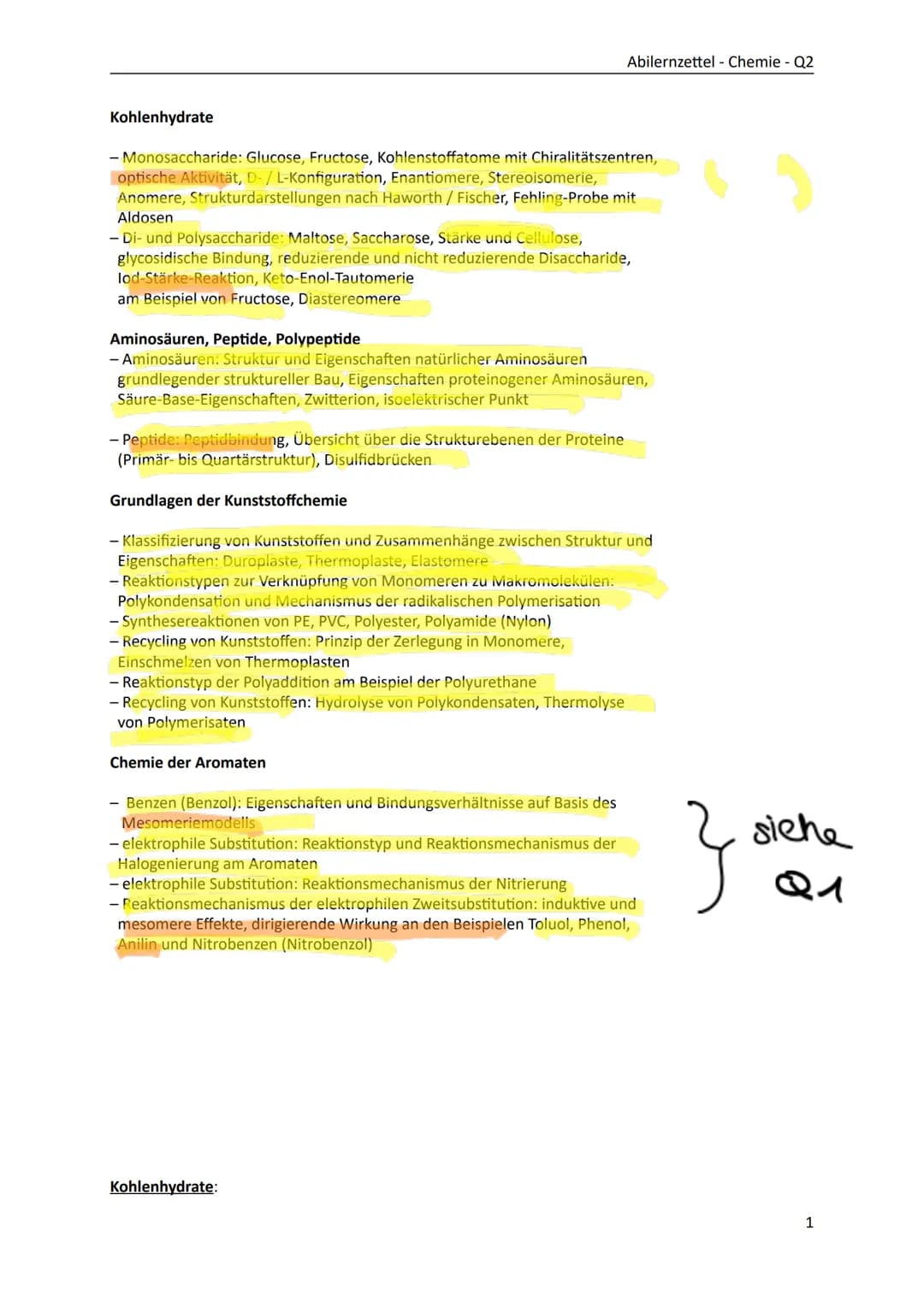Kohlenhydrate
- Monosaccharide: Glucose, Fructose, Kohlenstoffatome mit Chiralitätszentren,
optische Aktivität, D-/L-Konfiguration, Enantiom