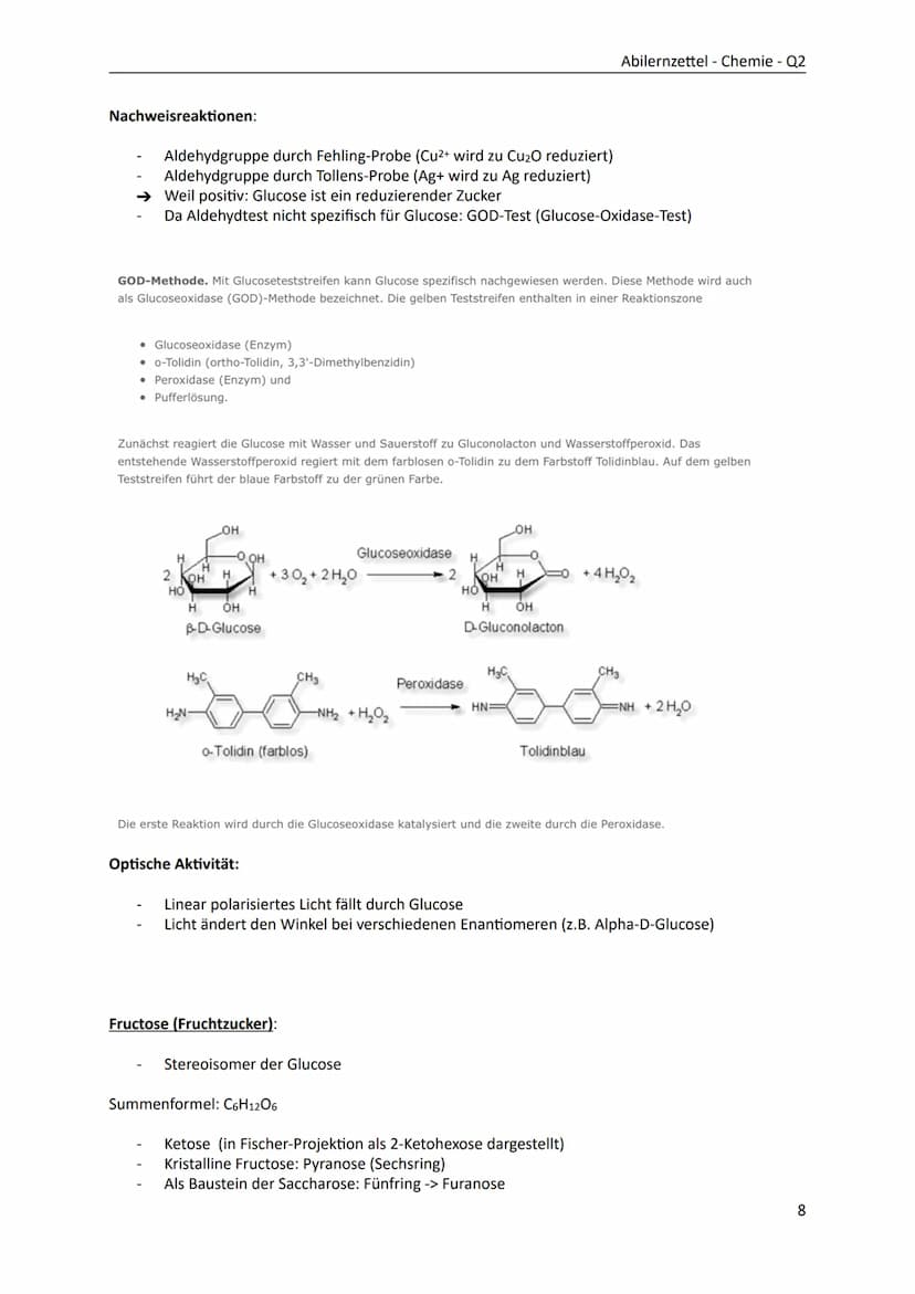 Kohlenhydrate
- Monosaccharide: Glucose, Fructose, Kohlenstoffatome mit Chiralitätszentren,
optische Aktivität, D-/L-Konfiguration, Enantiom