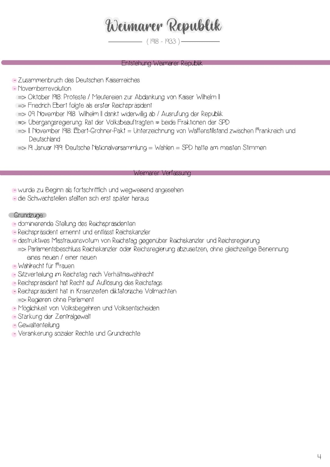 Weimarer Republik - Zusammenfassung