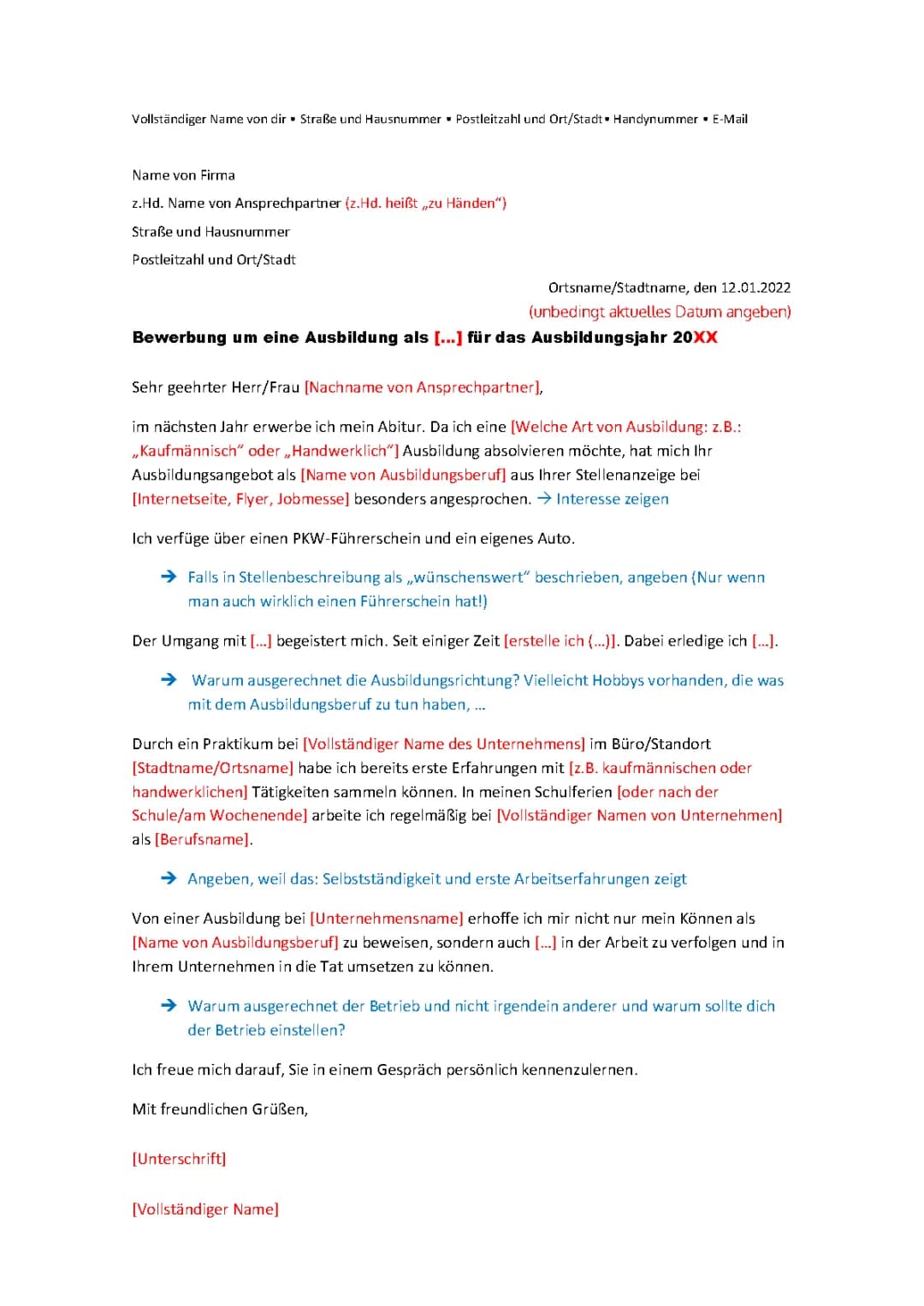 Bewerbung schreiben - Aufbau und Vorlage