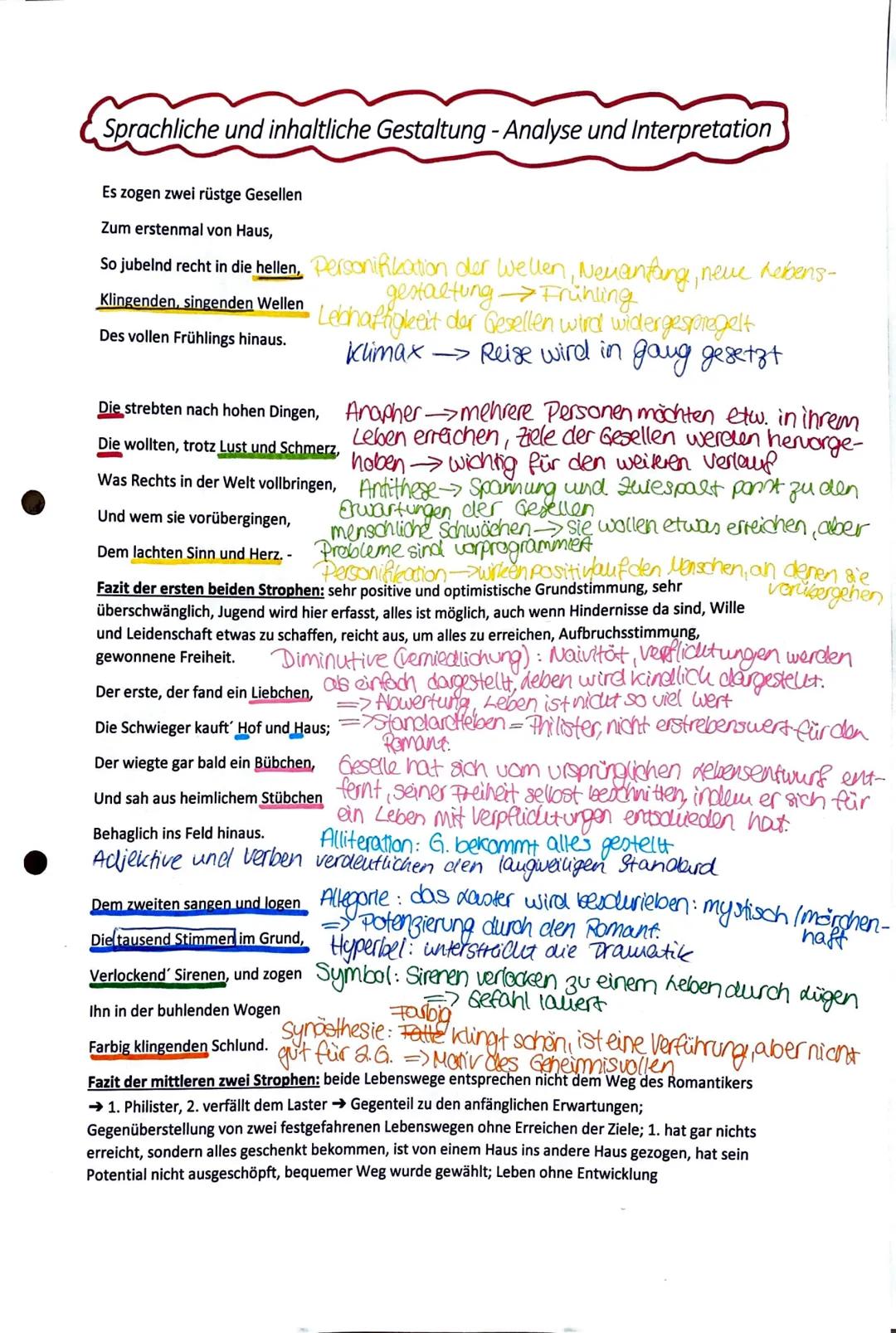 Gedichtinterpretation Beispiel für Klasse 10: 'Die zwei Gesellen' von Joseph von Eichendorff