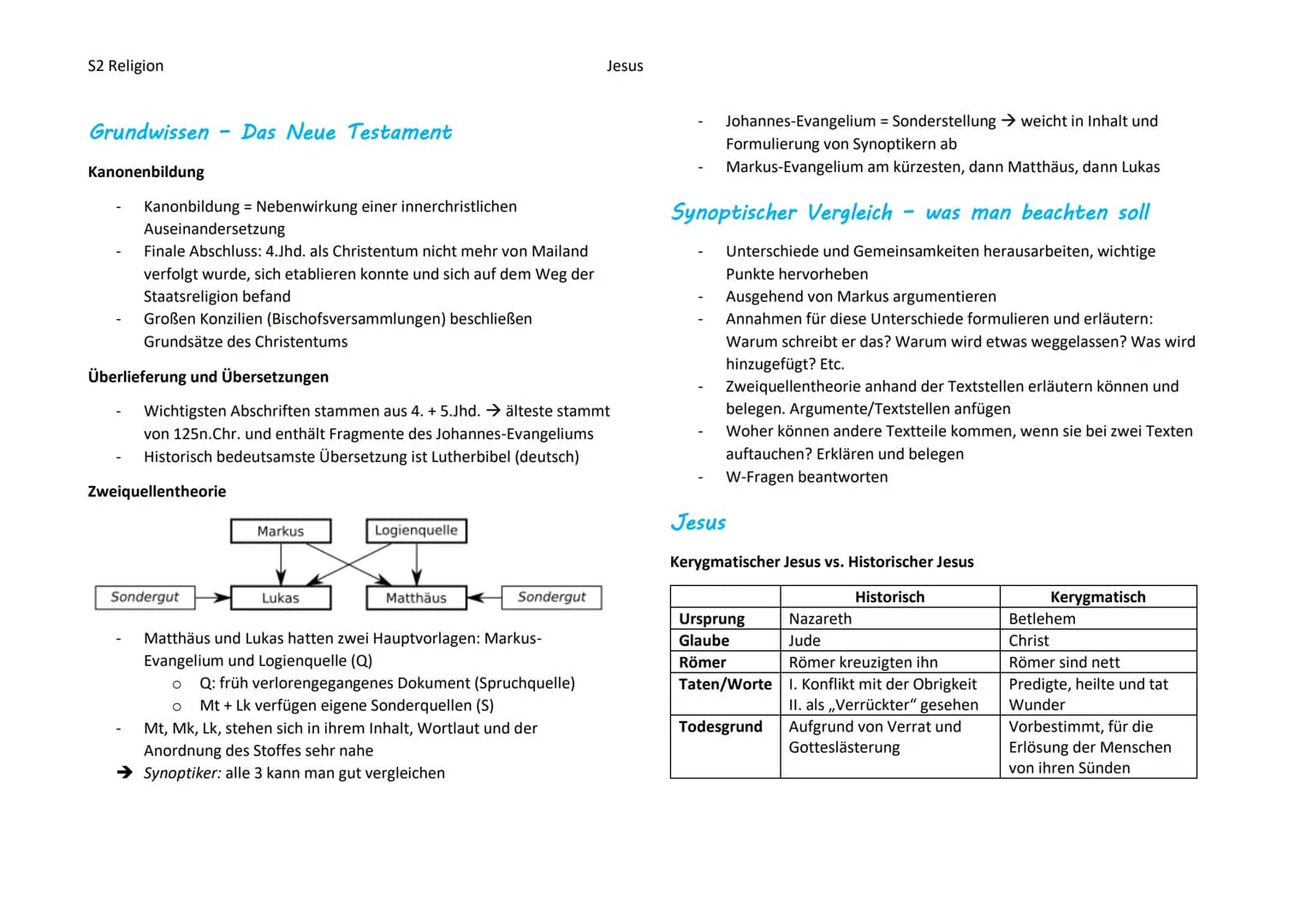 S2 Religion
Grundwissen
Name
-
Aufbau und Inhalt
Das Neue Testament
Altes und Neues Testament sind ,,Heilige Schriften" für die Christen
neu