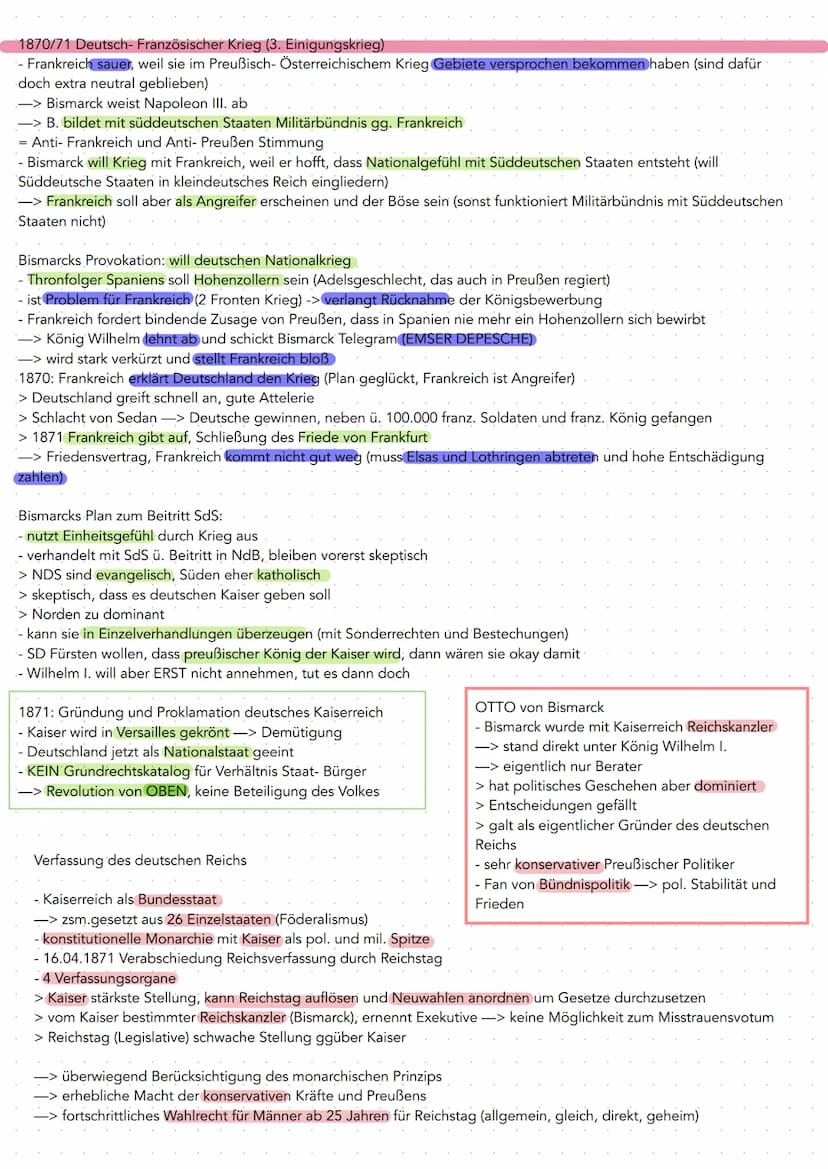 Deutsches Kaiserreich, Bismarck
Ausgangslage:
-1848 Märzrevolution: Versuch gescheitert deutsche Staaten zu einigen
- seit 1815 existiert "D