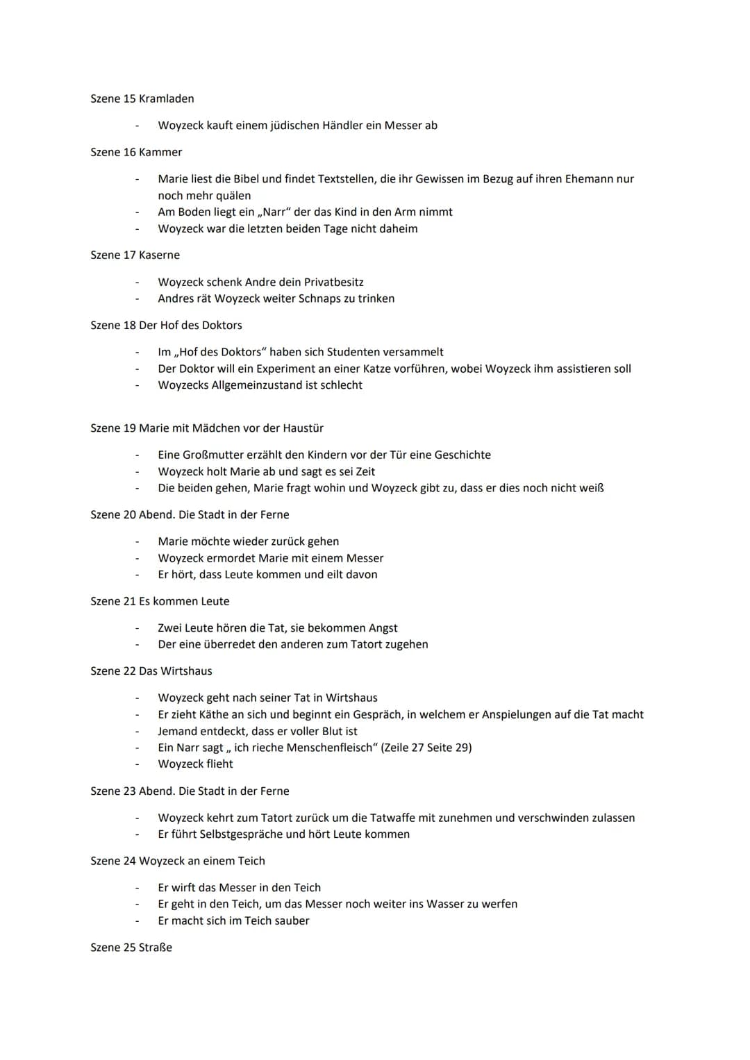Lernzettel Woyzeck
Inhalt
1. Zusammenfassung der einzelnen Szenen
2. Zusammenfassung der Personen
3. Pauperismus
4. Idealismus, Materialismu
