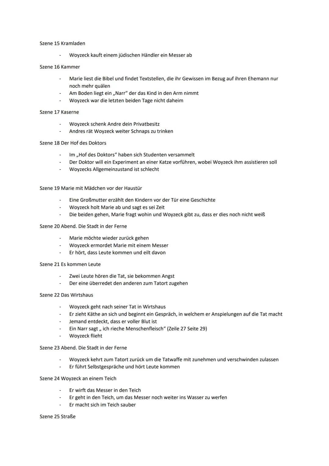 Lernzettel Woyzeck
Inhalt
1. Zusammenfassung der einzelnen Szenen
2. Zusammenfassung der Personen
3. Pauperismus
4. Idealismus, Materialismu