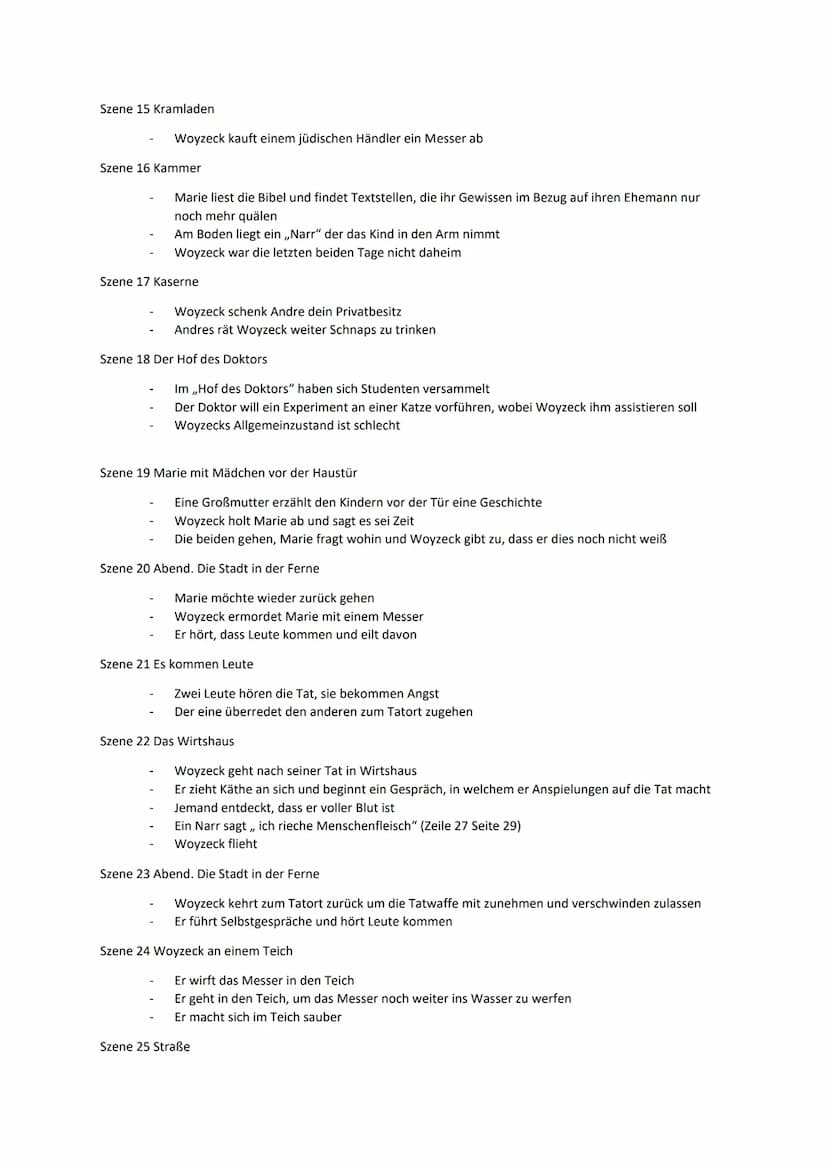 Lernzettel Woyzeck
Inhalt
1. Zusammenfassung der einzelnen Szenen
2. Zusammenfassung der Personen
3. Pauperismus
4. Idealismus, Materialismu