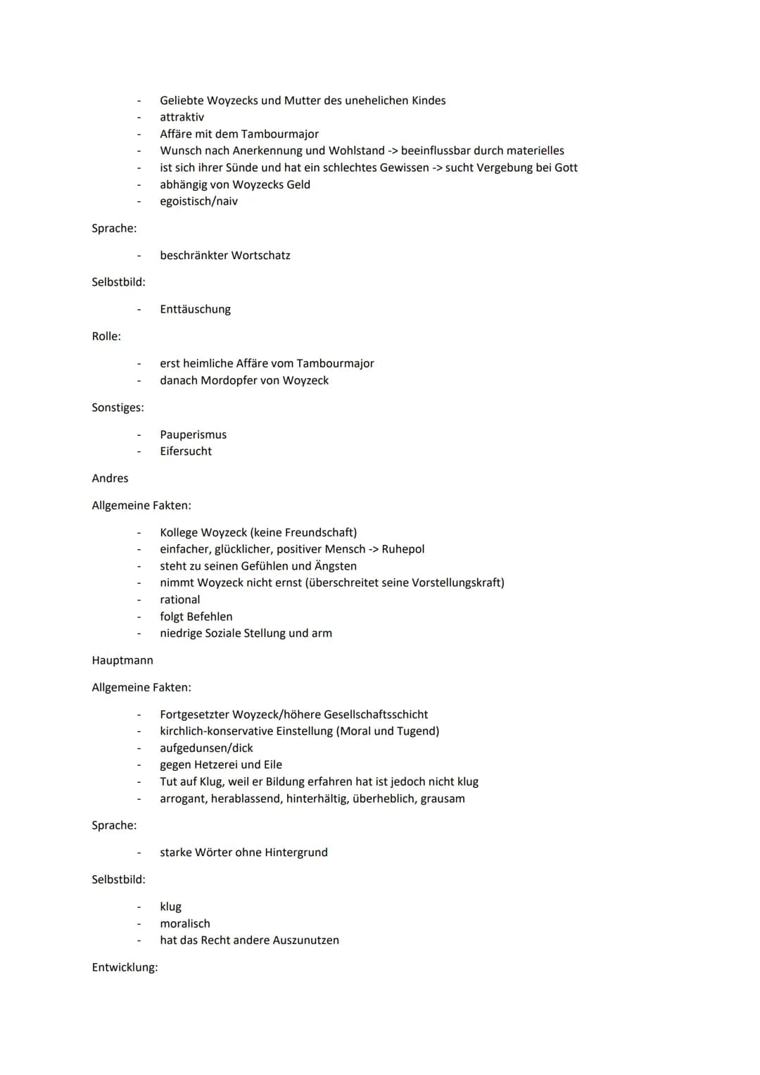 Lernzettel Woyzeck
Inhalt
1. Zusammenfassung der einzelnen Szenen
2. Zusammenfassung der Personen
3. Pauperismus
4. Idealismus, Materialismu