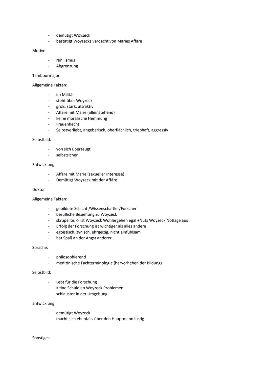 Lernzettel Woyzeck
Inhalt
1. Zusammenfassung der einzelnen Szenen
2. Zusammenfassung der Personen
3. Pauperismus
4. Idealismus, Materialismu