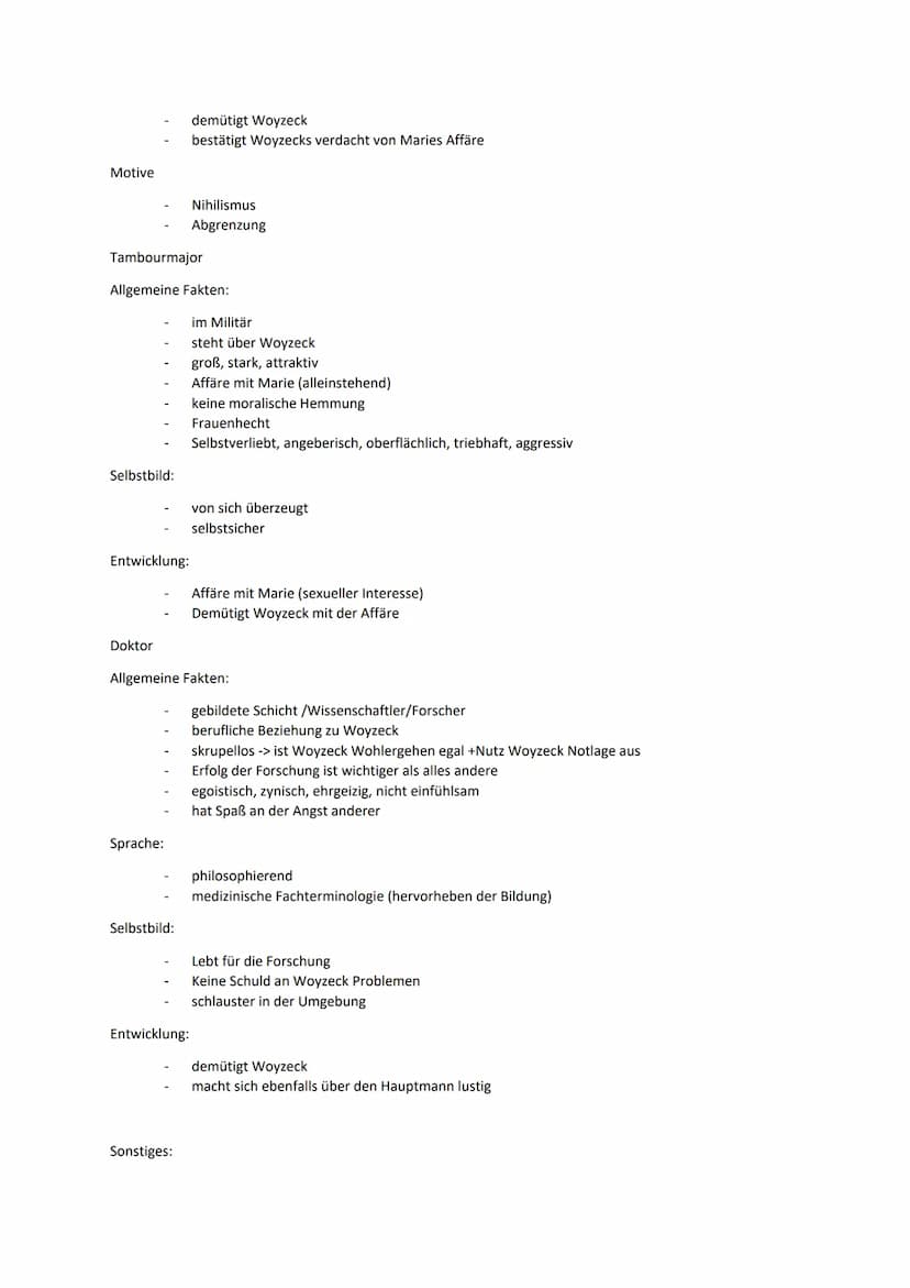 Lernzettel Woyzeck
Inhalt
1. Zusammenfassung der einzelnen Szenen
2. Zusammenfassung der Personen
3. Pauperismus
4. Idealismus, Materialismu