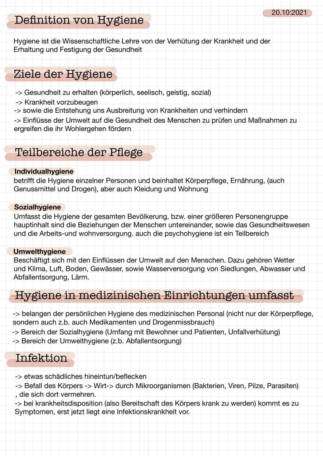 Definition von Hygiene
Hygiene ist die Wissenschaftliche Lehre von der Verhütung der Krankheit und der
Erhaltung und Festigung der Gesundhei