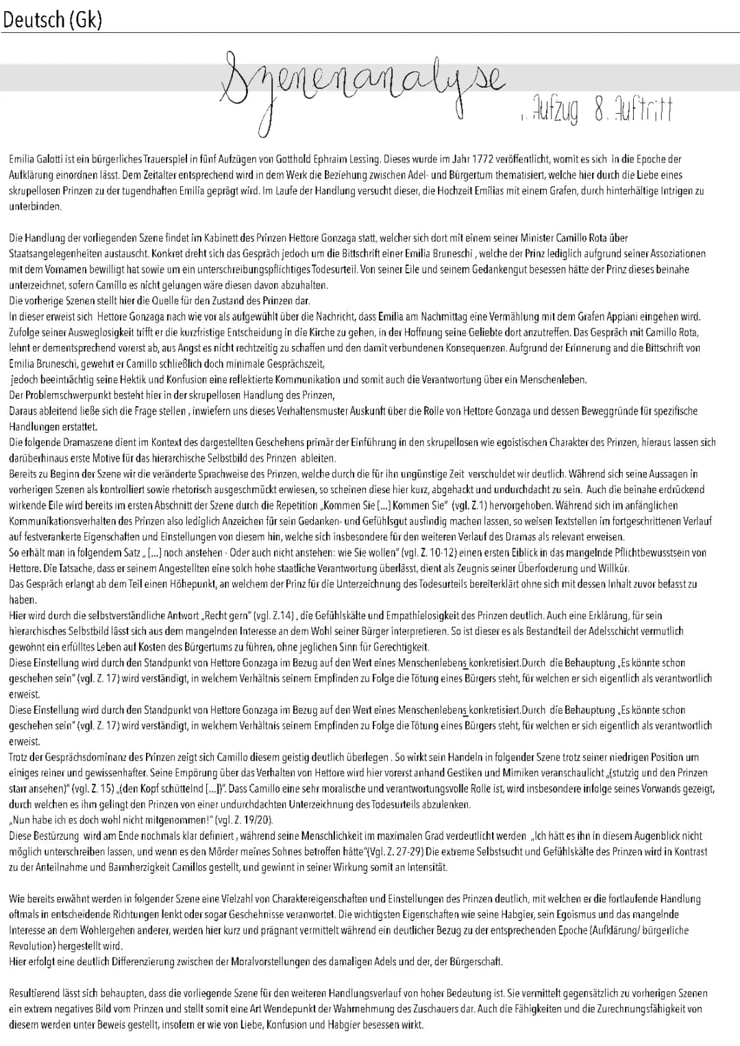 Emilia Galotti - Szenenanalyse: 1. Aufzug, 8. Auftritt mit Stilmitteln