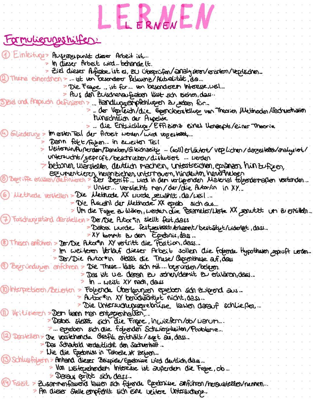 Gute Formulierungshilfen und Lernmethoden für deine Hausarbeit und Bachelorarbeit - PDF Vorschläge