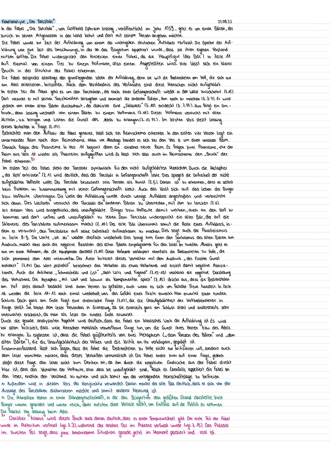 Fabelanalyse Der Tanzbār"
22.09.22
In der Fabel „Der Tanzbar", von Gotthold Ephraim Lessing, veröffentlicht im Jahr 1759, geht es um einen B