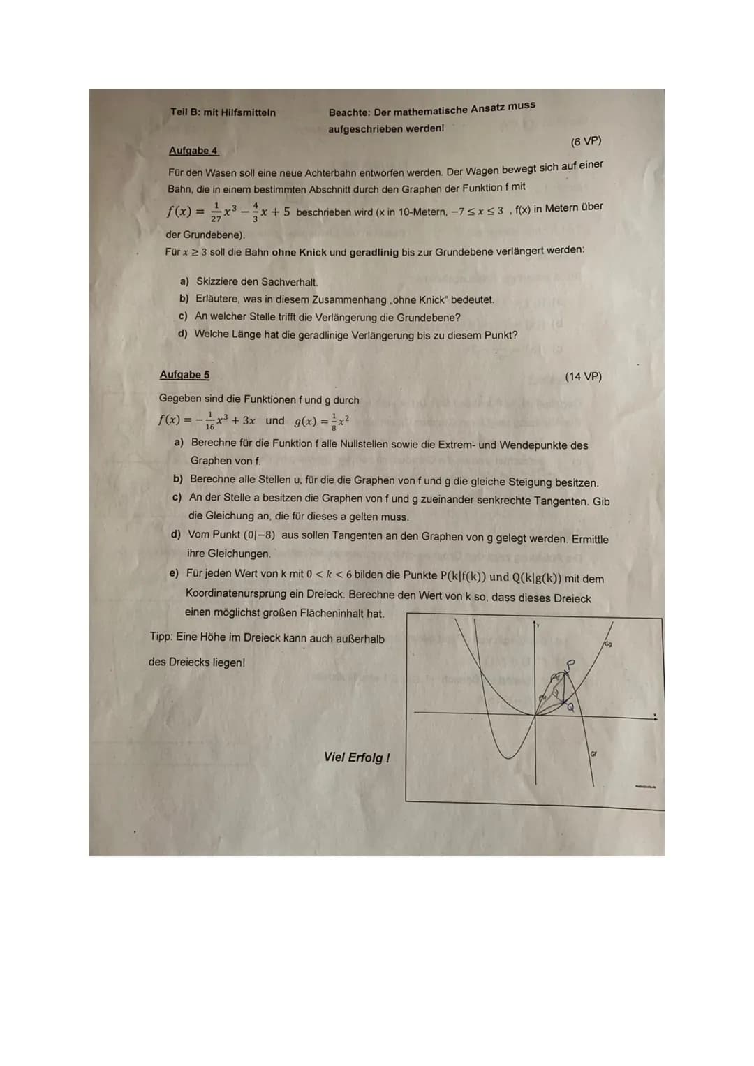 Klasse 11
Name:
MATHEMATIK LEISTUNGSFACH
Teil A ohne Hilfsmittel
Aufgabe 1
Bilde jeweils die Ableitungsfunktion:
a) f(x) = (5x² + 3)4
b) f(x