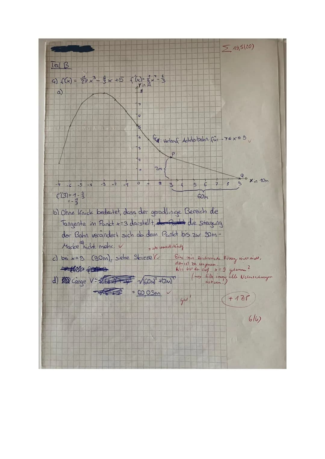 Klasse 11
Name:
MATHEMATIK LEISTUNGSFACH
Teil A ohne Hilfsmittel
Aufgabe 1
Bilde jeweils die Ableitungsfunktion:
a) f(x) = (5x² + 3)4
b) f(x