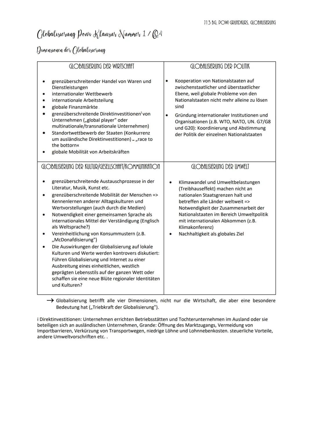 Globalisierung Powi Klausur Nummer 1 / 04
Dimensionen der Globalisierung
GLOBALISIERUNG DER WIRTSCHAFT
grenzüberschreitender Handel von Ware