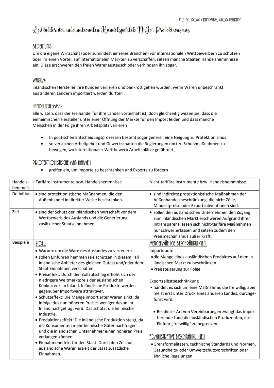 Globalisierung Powi Klausur Nummer 1 / 04
Dimensionen der Globalisierung
GLOBALISIERUNG DER WIRTSCHAFT
grenzüberschreitender Handel von Ware