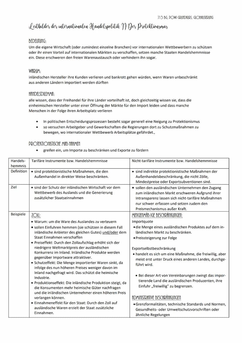 Globalisierung Powi Klausur Nummer 1 / 04
Dimensionen der Globalisierung
GLOBALISIERUNG DER WIRTSCHAFT
grenzüberschreitender Handel von Ware