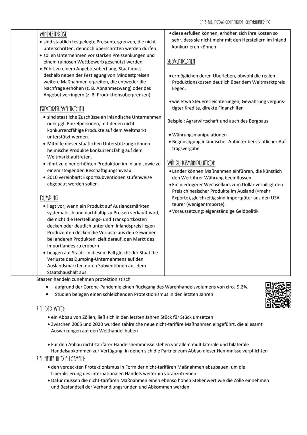 Globalisierung Powi Klausur Nummer 1 / 04
Dimensionen der Globalisierung
GLOBALISIERUNG DER WIRTSCHAFT
grenzüberschreitender Handel von Ware