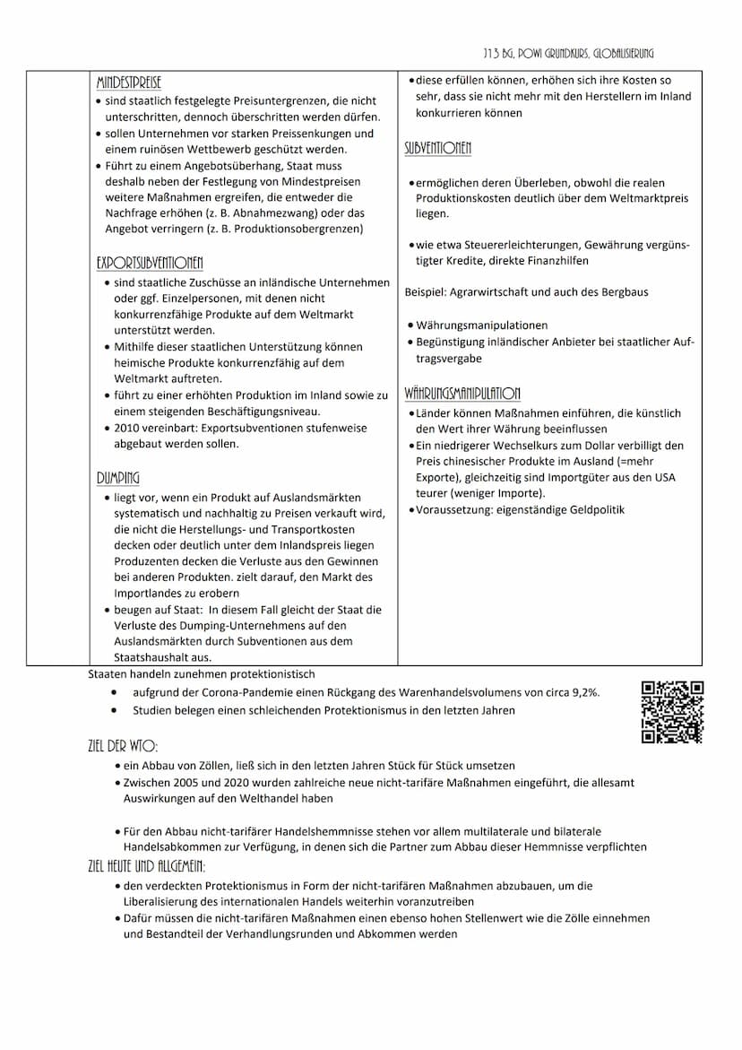 Globalisierung Powi Klausur Nummer 1 / 04
Dimensionen der Globalisierung
GLOBALISIERUNG DER WIRTSCHAFT
grenzüberschreitender Handel von Ware