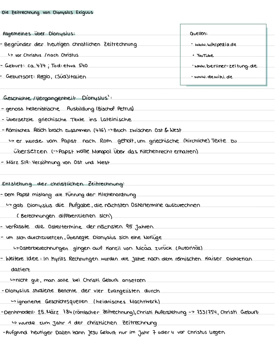 Die Zeitrechnung von Dionysius Exiguus
Allgemeines über Dionysius:
- Begründer der heutigen christlichen Zeitrechnung
L vor Christus /nach C