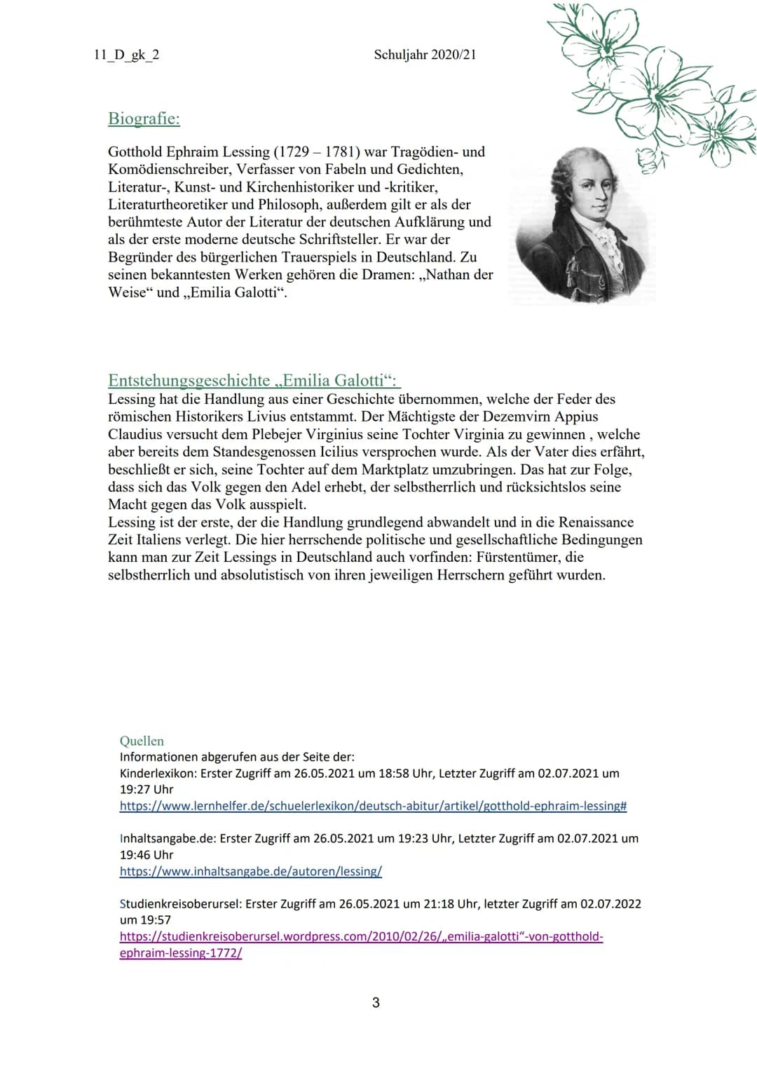 EMILIA
GALOTTI
GOTTHOLD EPHRAIM LESSING
CZ45
L'au
Mus 11_D_gk_2
Inhaltsverzeichnis:
I. Biografie
II.
III. Inhaltsangabe
IV.
V.
1. Aufzug
2. 