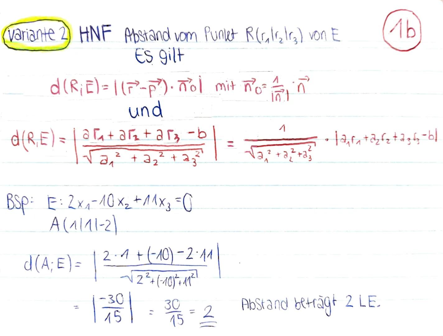 Mathe Klausur 1, J2 : Analyt. Geometrie
P
Abstand Punkt - Ebene
Abstand d (P:E): kleinste Entfernung
des Punktes P von der Ebene E; bzw.
Län