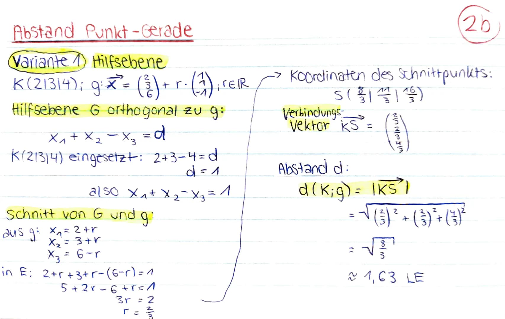 Mathe Klausur 1, J2 : Analyt. Geometrie
P
Abstand Punkt - Ebene
Abstand d (P:E): kleinste Entfernung
des Punktes P von der Ebene E; bzw.
Län