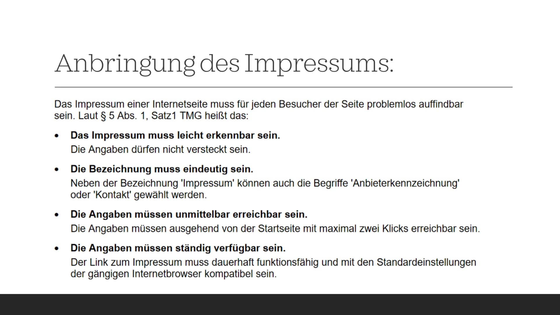 D
A
Impressum Impressum Information:
Telemediengesetz (TMG)
Ursprünglich wurde der Begriff 'Impressum' ausschließlich in Verbindung mit Büch