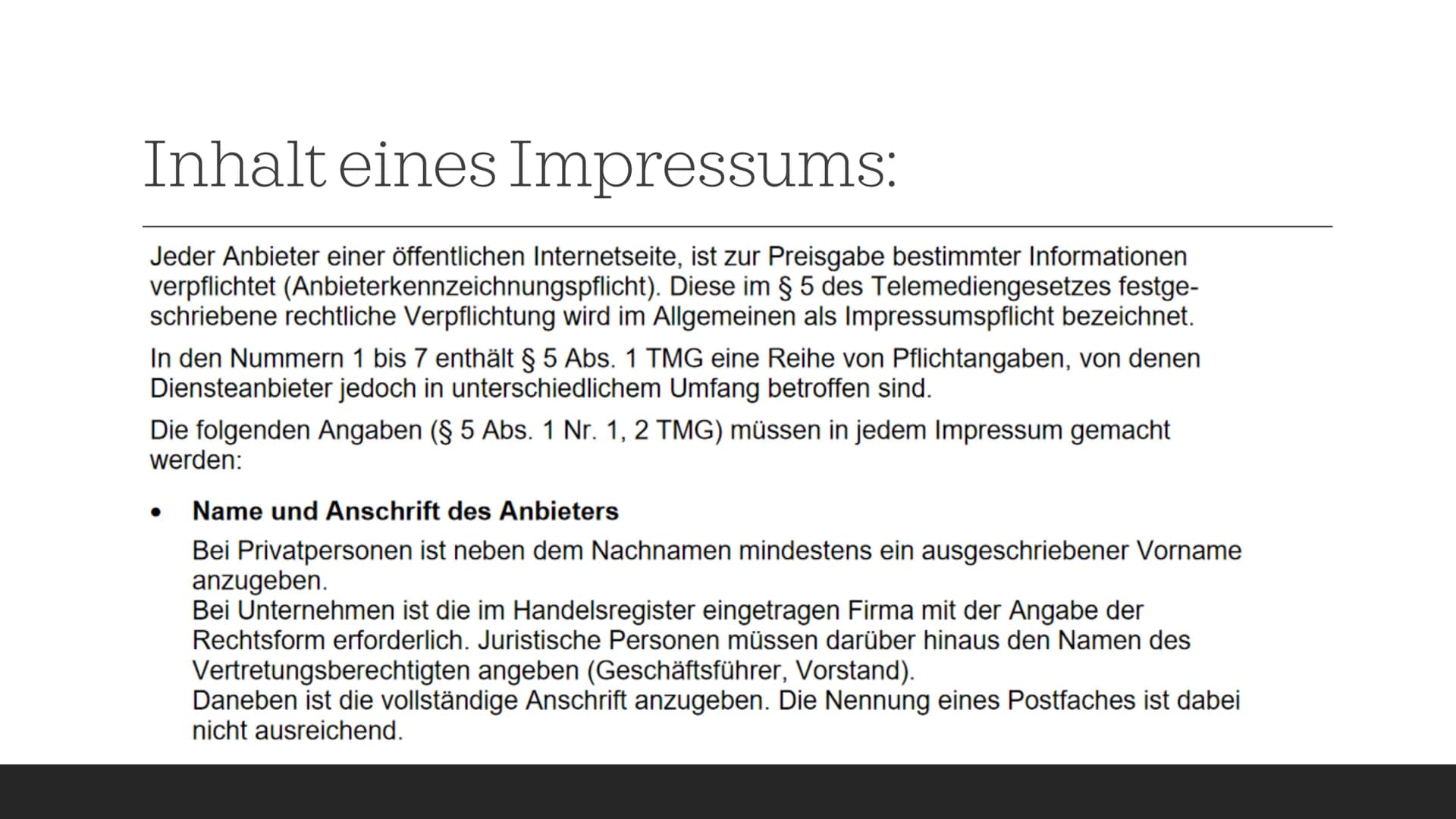 D
A
Impressum Impressum Information:
Telemediengesetz (TMG)
Ursprünglich wurde der Begriff 'Impressum' ausschließlich in Verbindung mit Büch