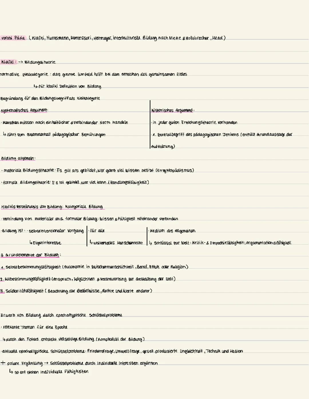Vorabi Zusammenfassung Pädagogik/Erziehungswissenschaften Klafki, Hurrelmann, Montessori, Heitmeyer, interkulturelle Bildung nach Nieke und Heitmeyer, Mead