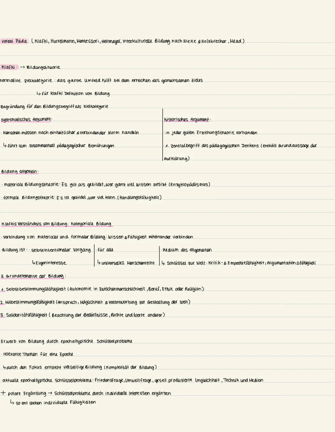 vorabi Päda (Klafki, Hurrelmann, Montessori, Heitmeyer, interkulturelle Bildung nach Nieke & Holzbrecher, Mead)
Klafki > Bildungstheorie.
no