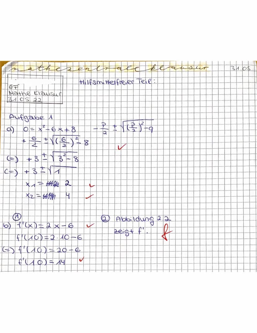Aufgabe 3.
a) f ( ²³/²) =
23,299
A: Nein es liegt nicht auf dem Graphen der
Funktion f. (Strenggenommen!)
✓
X4=0
Mathe ZK
16
3299
1800
81
2
