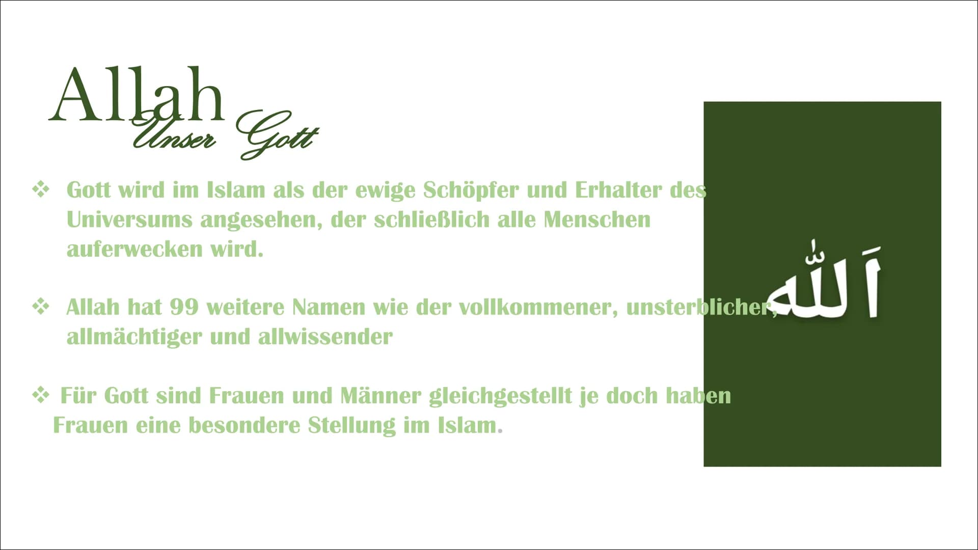 Islam
Präsentation von Iman und Schugufa
- BOSE BR Inhaltsverzeichnis
Die Geschichte und die Entstehung des
Islams
+
--
Unser Gott
Die Proph