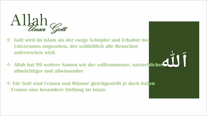 Islam
Präsentation von Iman und Schugufa
- BOSE BR Inhaltsverzeichnis
Die Geschichte und die Entstehung des
Islams
+
--
Unser Gott
Die Proph