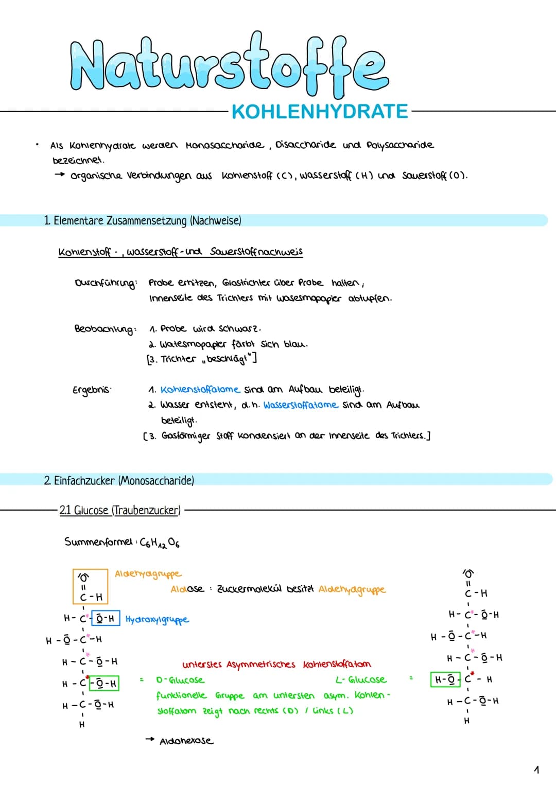 
<p>Naturstoffe</p>
<p>Als Kohlenhydrate werden Monosaccharide, Disaccharide und Polysaccharide bezeichnet. Diese organischen Verbindungen b